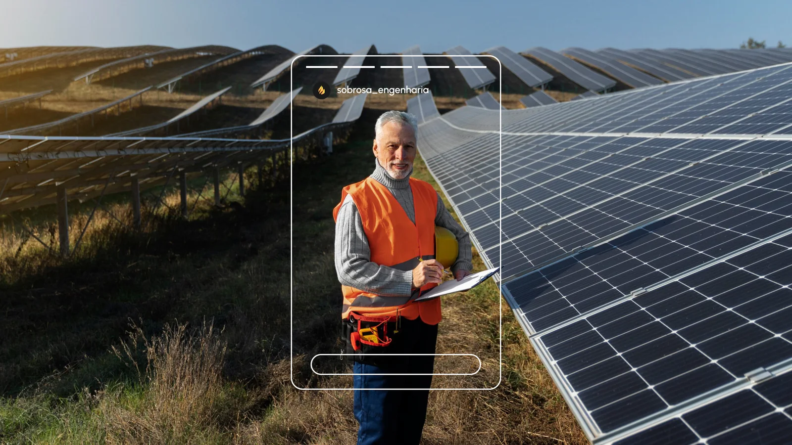 Profissional técnico em campo solar representando a Sobrosa Engenharia